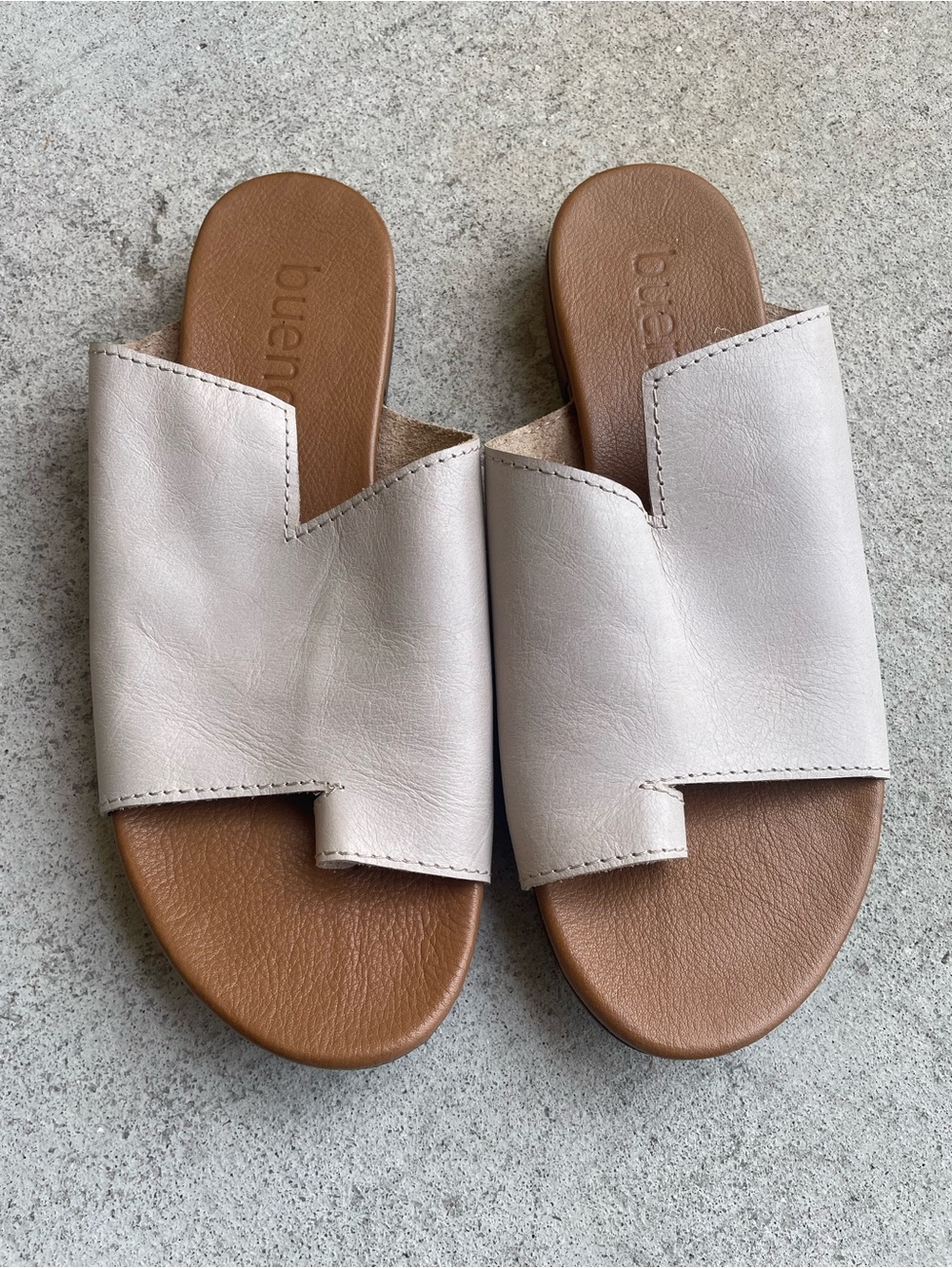 Anthropologie Bueno Tulla Cream Leather Slide Sandals 41 10.5 Classic Chic Boho
